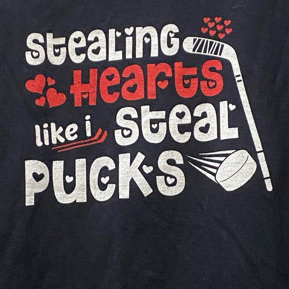 Stealing Hearts Like I Steal Pucks Hockey T-Shirt, Size Youth Large - Picture 2 of 4